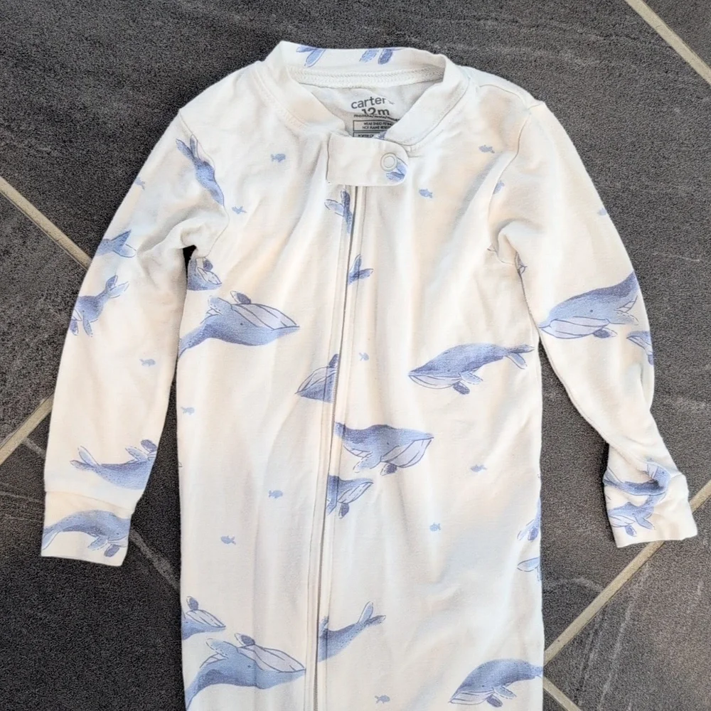 Carter's 12 Month Baby Whale Print Zip-Up PurelySoft Sleep & Play Pajamas
